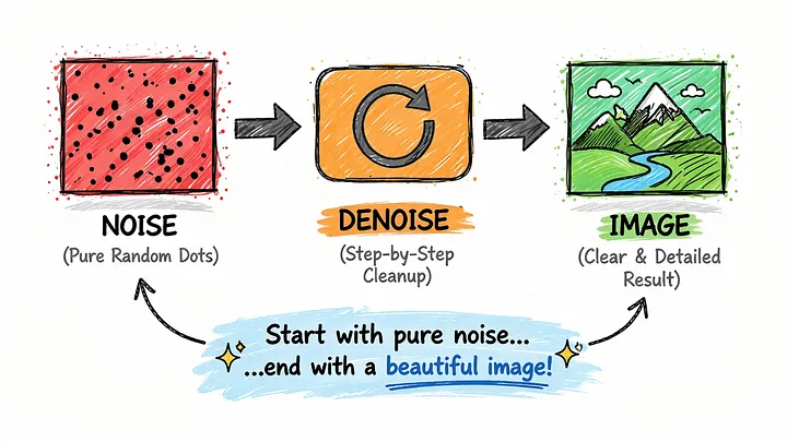 Diffusion models go from pure noise to a clear image