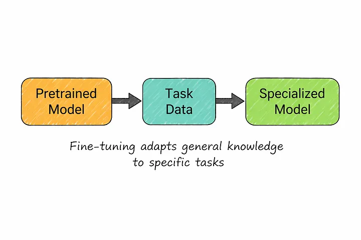 Fine-tuning adapts a pretrained model to a specific task